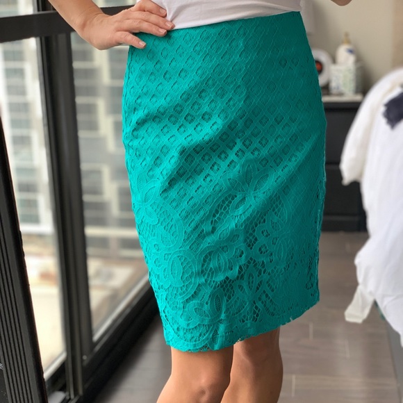Delicate Aqua Lace Pencil Skirt - Picture 2 of 6
